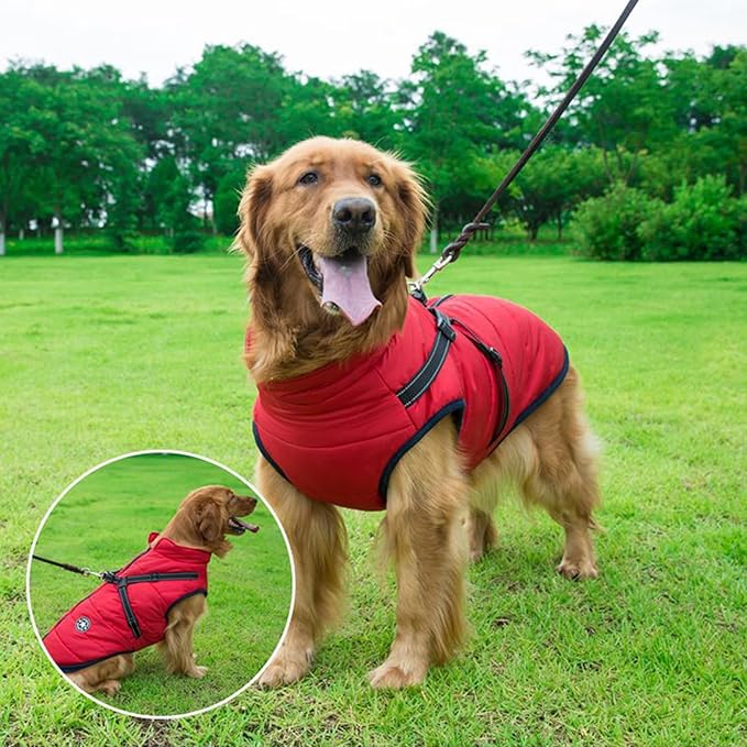 Aiboria Dog Jacket Dogs Vest Coat Windproof Warm Pet Fleece Dog Sweater Padded Vest with Chest Strap Harness Red M