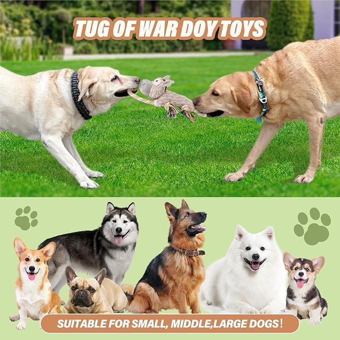 Large Squeaky Dog Toys for Aggressive Chewers,Interactive Tug of War Puppy Toys with Pull Rope,Tough Plush Pet Dog Chew Toys for Small, Medium and Big Dogs