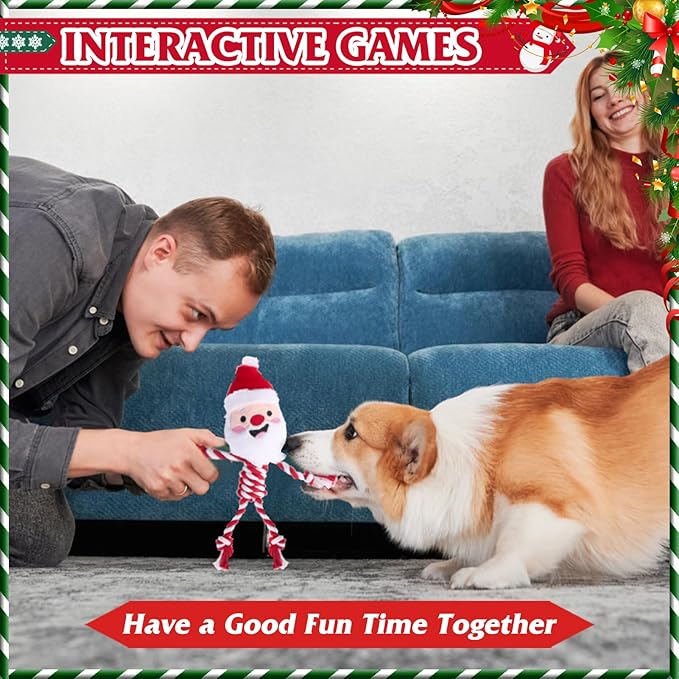PUPTECK Christmas Dog Squeaky Chew Toys - 3 PCS Funny Santa Plush Stuffed Toys for Puppy Pet Tugging Playing