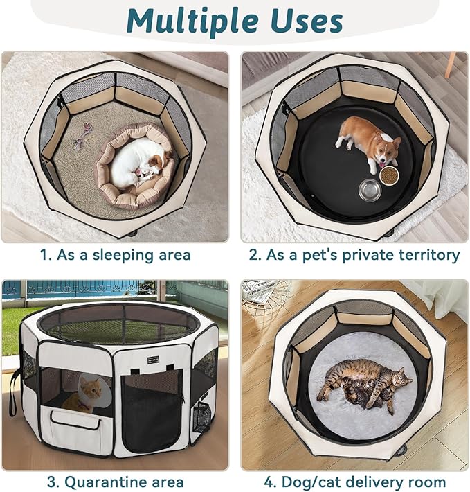 PETSFIT 45.5" Dog Playpen Indoor/Outdoor-Jump-Proof 28.5" Height with Removable Waterproof Mat & Zippered Roof | RV, Camping, Travel Dog Pen | Whelping & Cat Observation Space(45.5"L x 45.5"W x 28.5H)