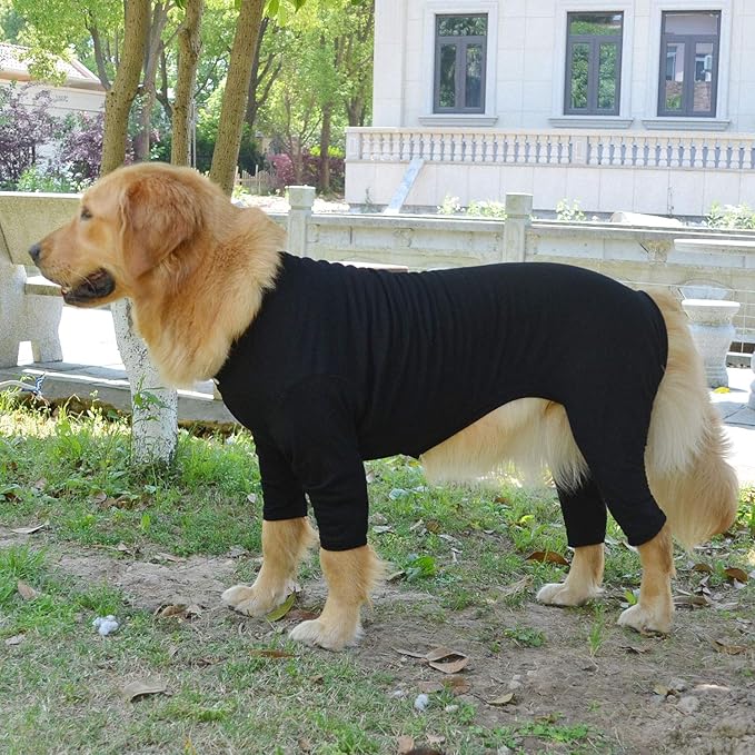 Lovelonglong Four Feet Dog Lightweight Pajamas, Pure Cotton Dog Jumpsuits 4 Legs Dog Onesies T-Shirt Stylish PJS Puppy Costume for Large Medium Small Dogs Black XXXXL