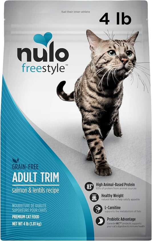 Nulo Freestyle High Protein Trim Cat Food, Salmon & Lentils Recipe - Natural Grain-Free Dry Cat Food for Weight Management with l-Carnitine, Natural Fiber, & Probiotics, 4 lb Bag