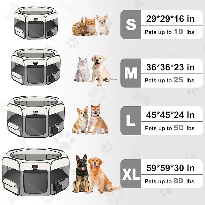 Aivituvin Dog Playpen Foldable Pet Play Pens with Carrying Bag for Cat, Puppies, Rabbits, Chickens, Durable Portable Pet Tent for Travel Camping Indoor/Outdoor Grey L