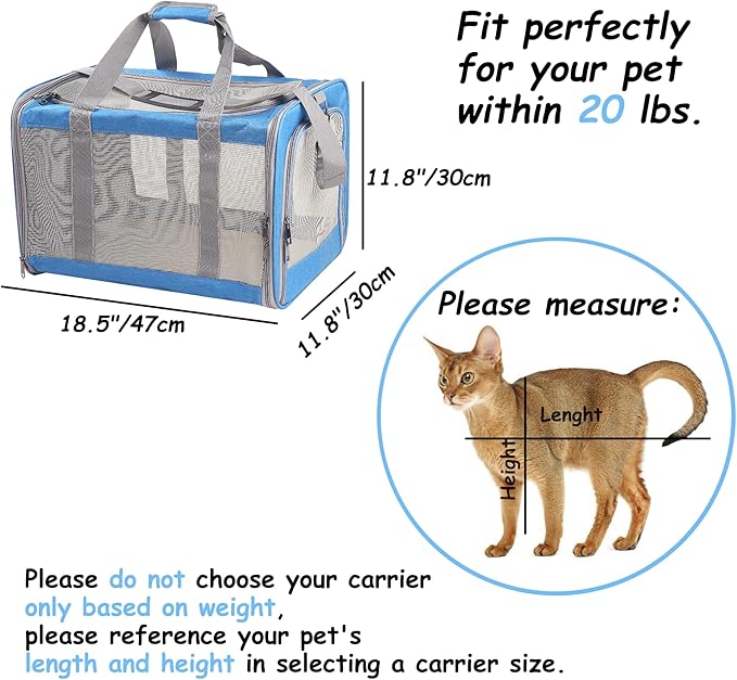 ATVobi Portable Cat Carrier for Small to Large Cats - Soft, Airline Approved, Blue