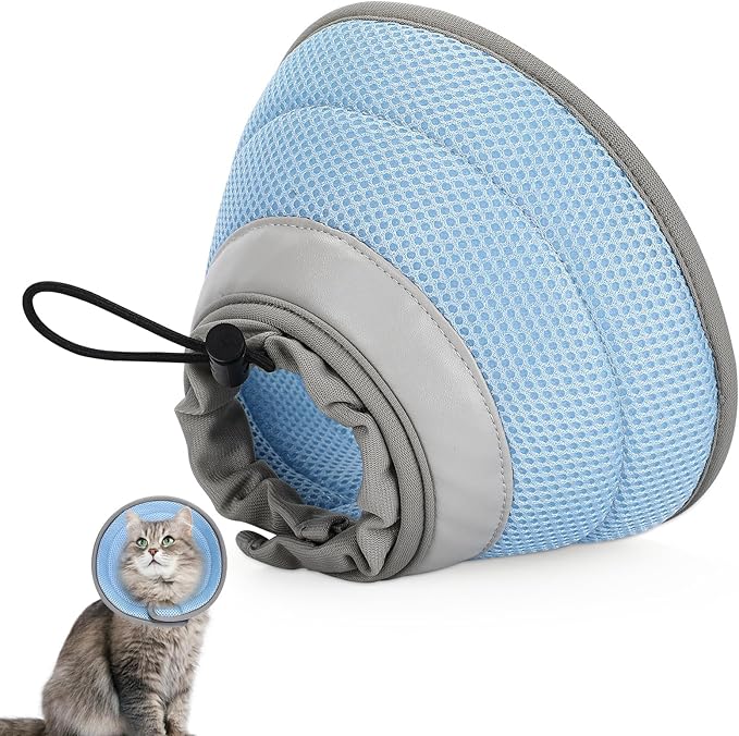 Cat Cone Collar Soft, Cat Recovery Collar Stop Licking After Surgery, Kitten Elizabethan Collar, Adjustable, Lightweight, Comfortable - Blue, M