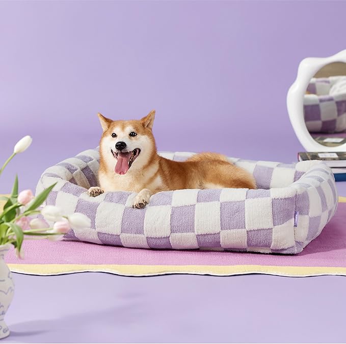 Lesure Cute Dog Bed for Large Dogs - Washable Pet Beds,Cozy Rectangle Orthopedic Sofa with Jacquard Shaggy Plush & Anti Slip Bottom,36x27x8inches