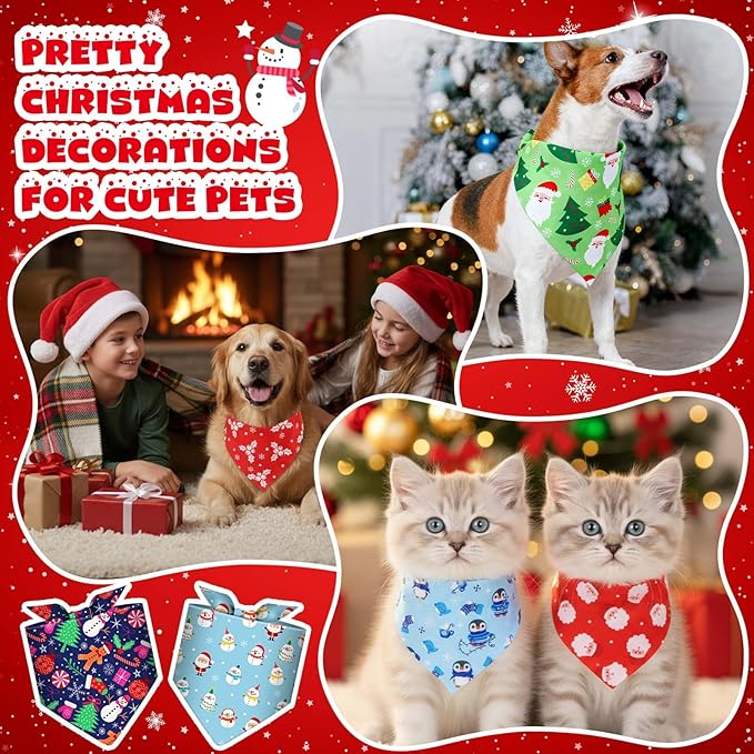 120 Pcs Christmas Dog Bandanas Bulk Santa Claus Pet Bandanas Dog Handkerchiefs Bell Scarf Bibs Triangle Bibs Adjustable Kerchief Pet Grooming Costume Accessories