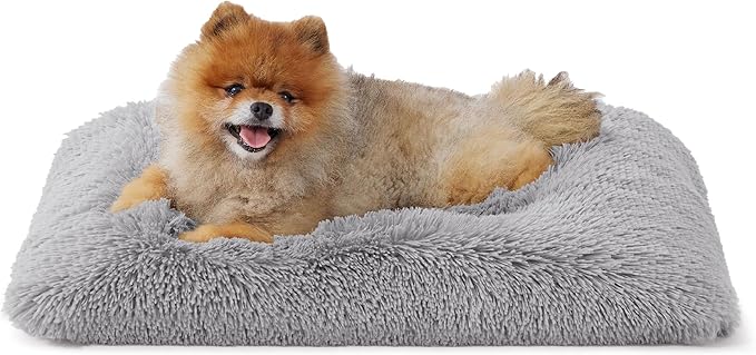 Bedsure Washable Small Dog Bed for Crate, Plush Calming Dog Crate Mat, Fluffy Pet Bed for Small Dogs, Plush Soft Comfort Sleeping Mat for Puppy, Anti-Slip Pet Kennel Pad, 24" x 18", Grey