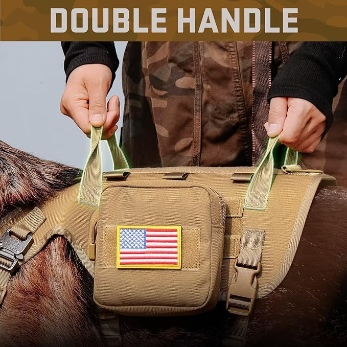 Forestpaw Tactical Dog Harness for Large Dogs,Tactical Dog Collar with Bungee Leash Set,No Pull Military Dog Harness for Walking Training,Adjustable for Medium Large Dogs,Khaki,Chest 19.5-41.5"