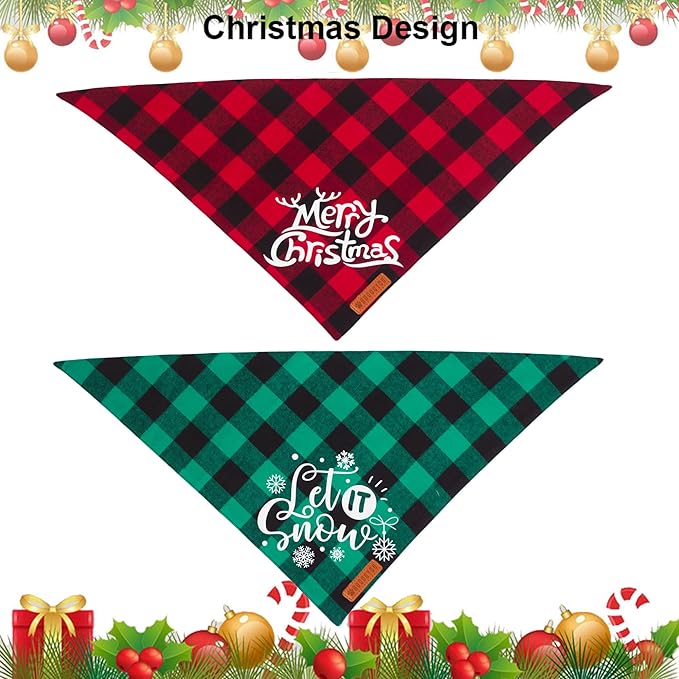 ADOGGYGO 4 Pack Plaid Holiday Dog Bandana, Halloween Thanksgivng Christmas Pet Scarf Kerchief Christmas Thanksgivng Halloween Bandanas for Large and Extra Large Dogs (X-Large)