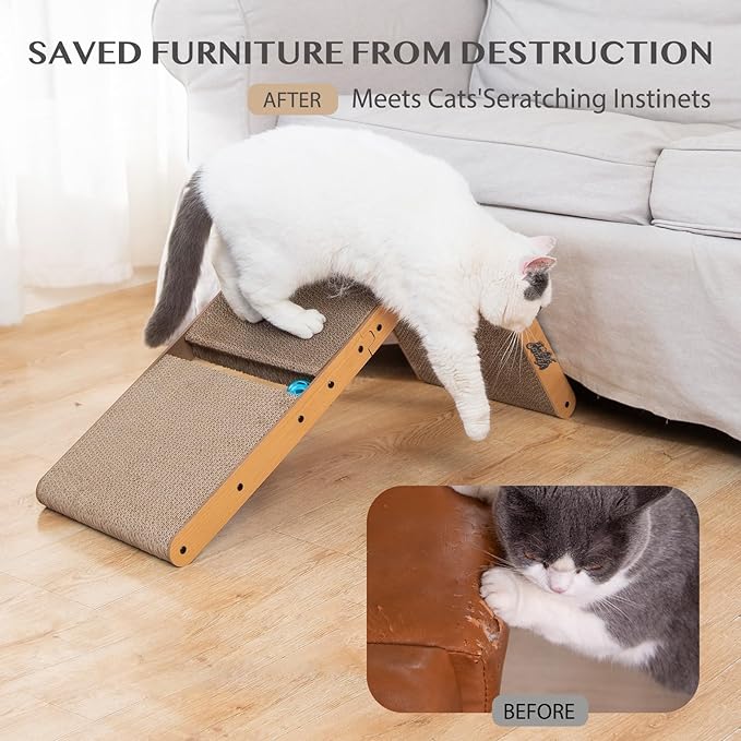 Cat Scratcher Scratching Post with 2 Cat Ball Toy Track Scratchers for Indoor Cats Scratching Board Cardboard L Shaped Scratch Pad for Cats as Beds & Furniture (1 Pack)