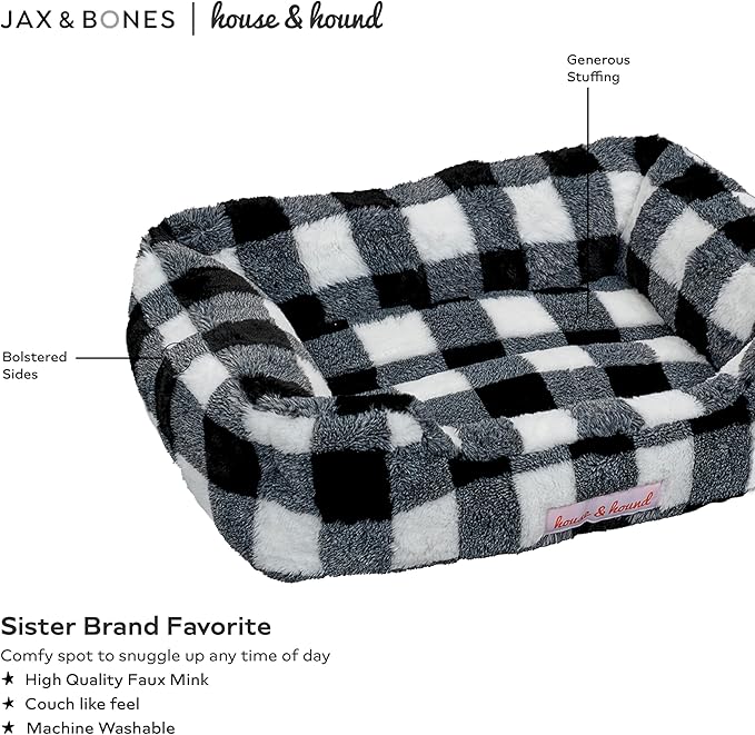 Jax & Bones Relaxer Plaid Dog Bed - Machine Washable Pet Bed for Large Size Dogs - Hides Shedding Hair, Easy to Clean, Sleep Enhancing