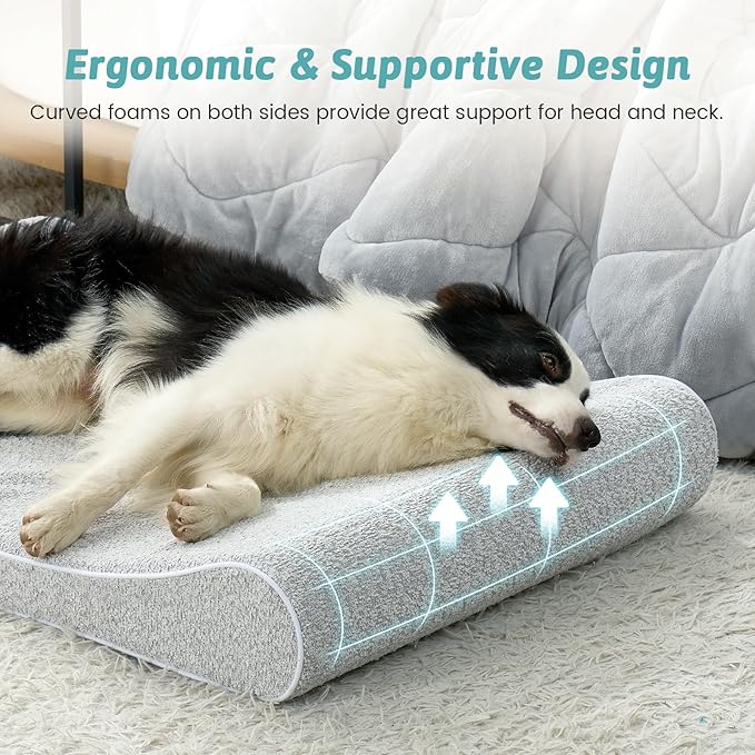 Orthopedic Dog Bed for Large Dogs up to 90 lbs - Removable Cover with Waterproof Lining & Non-Skid Bottom, Cotton-Polyester Blend Boat-Shaped Lounger Mattress, L(45x30x6in), Light Gray