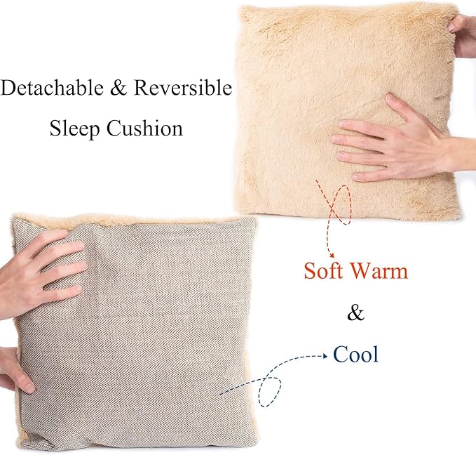 WINDRACING Cat Bed - Cat Cave House Tent with Washable Cushioned Pillow, Soft Kitten Beds, Pet Furniture (Large, Beige)