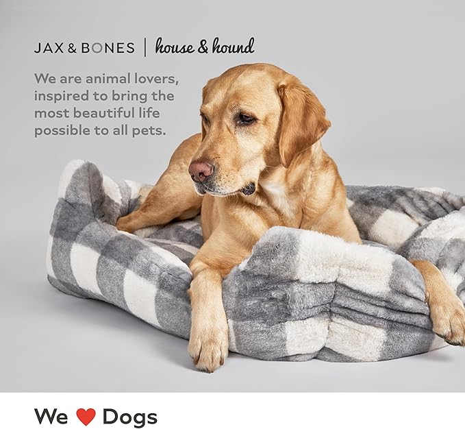 Jax & Bones Relaxer Plaid Dog Bed - Machine Washable Pet Bed for Large Size Dogs - Hides Shedding Hair, Easy to Clean, Sleep Enhancing