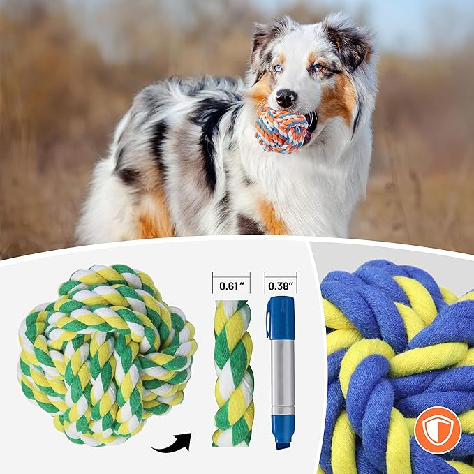 Dog Chew Rope Balls Toys for Aggressive Chewers, 10 Pieces Durable Dog Balls for Medium and Small Breeds Cotton Chew Toys for Puppies Teething No Large Dogs