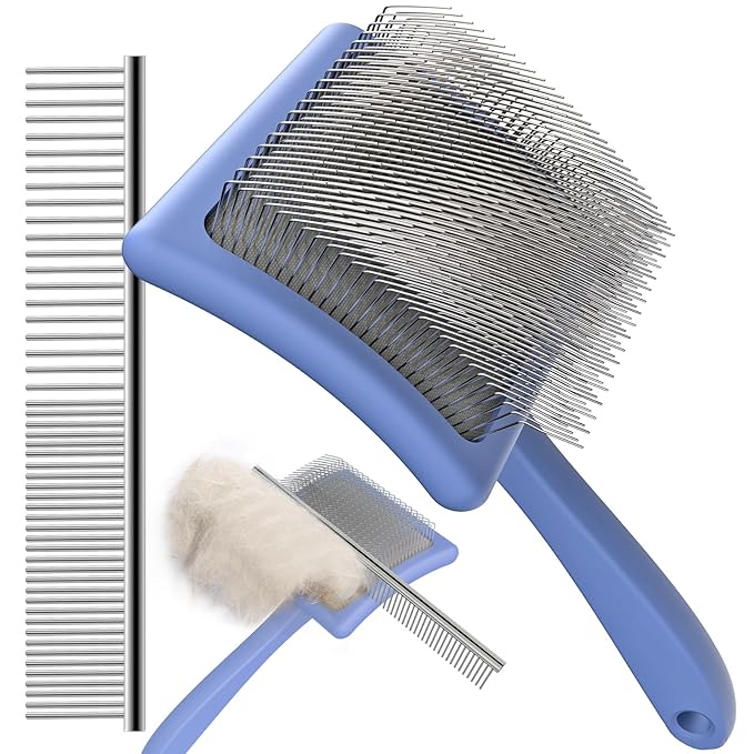 Wouble Slicker Brush for Dogs,Large Doodles Dog Brush for Grooming Poodles, Goldendoodles and Labradoodles,Easy to Remove Tangles, Mats and Fluff- Blue