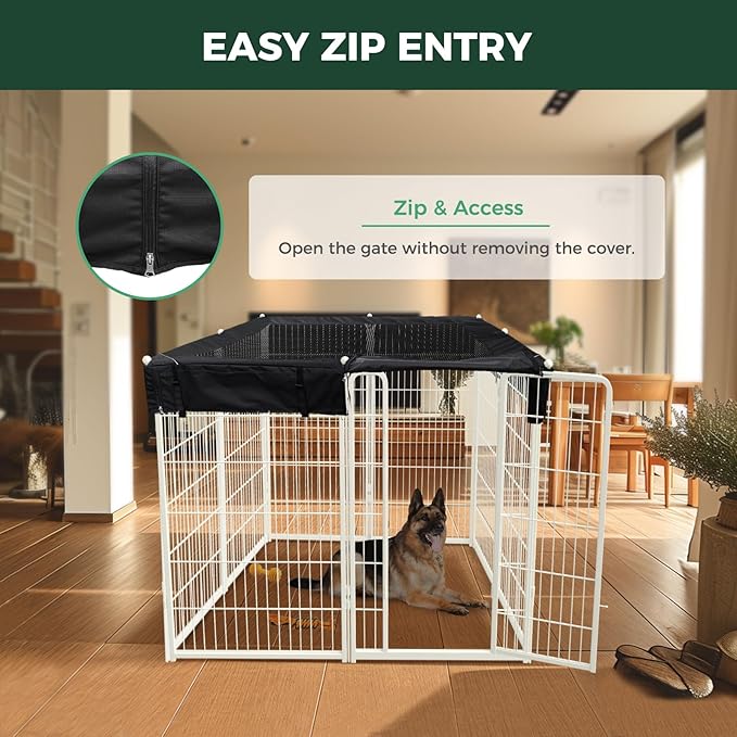 FXW Homeplus Unleashed Indoor Dog Playpen - Stress-Free and Safe Play, Heavy Duty 45 Inch 8 Panels with Playpen Cover for Large Dogs, White│Patented