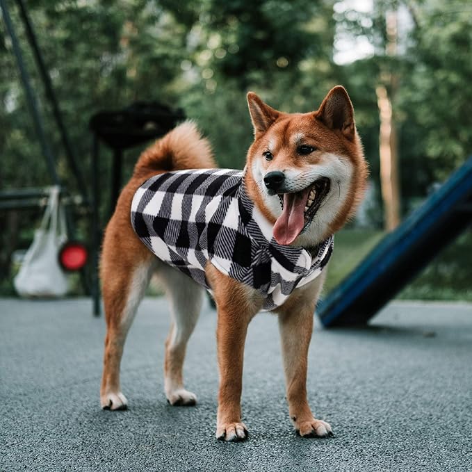 ASENKU Dog Sweater, Plaid Dogs Fleece Vest, Soft Comfortable Pet Pajamas, Warm Winter Puppy Shirt, Cold Weather Coat Jacket Pet Clothes for Small & Medium Dog Breeds
