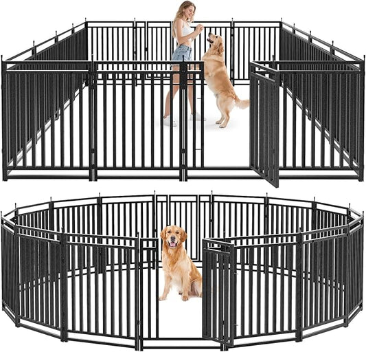 Dog Fence Outdoor for Yard Dog Playpen Indoor 40" Height 16 Panels Portable Puppy Playpen Dog Kennel for RV Camping(Black-Silver)