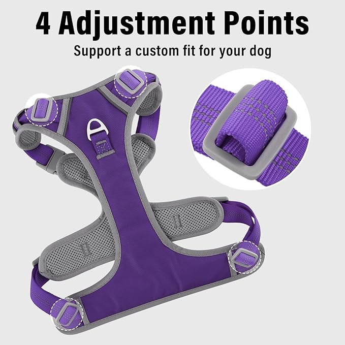 Plutus Pet No Pull Dog Harness, Release at Neck, Reflective Adjustable Dog Vest Harness, Easy Control Handle for Walking, for Small Medium Large Dogs, Purple, M