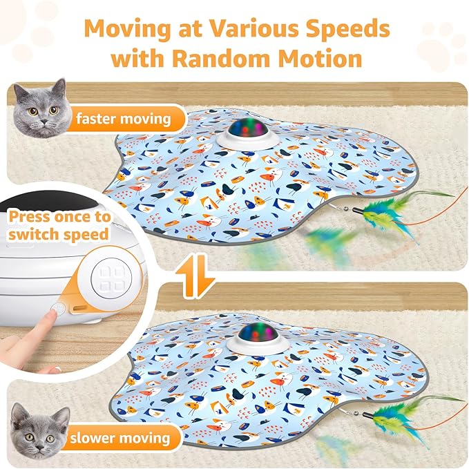 Interactive Cat Toys Rechargeable: Interactive Cats Toy with Chime - Automatic Cat Toys for Indoor Cats, Hide and Seek Toy with Motion, Moving Feather, USB,Blue
