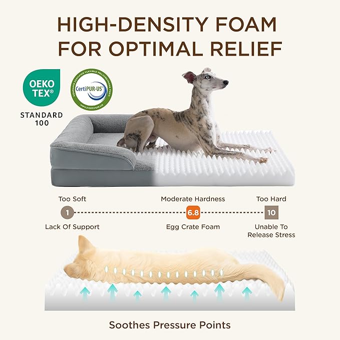 Bedsure XL Self Warming Orthopedic Dog Bed for Extra Large Dogs - Washable XLarge Dog Bed Waterproof, Comfort Pet Couch with Removable Cover, Supportive Foam Pets Sofa with Nonskid Bottom, Grey