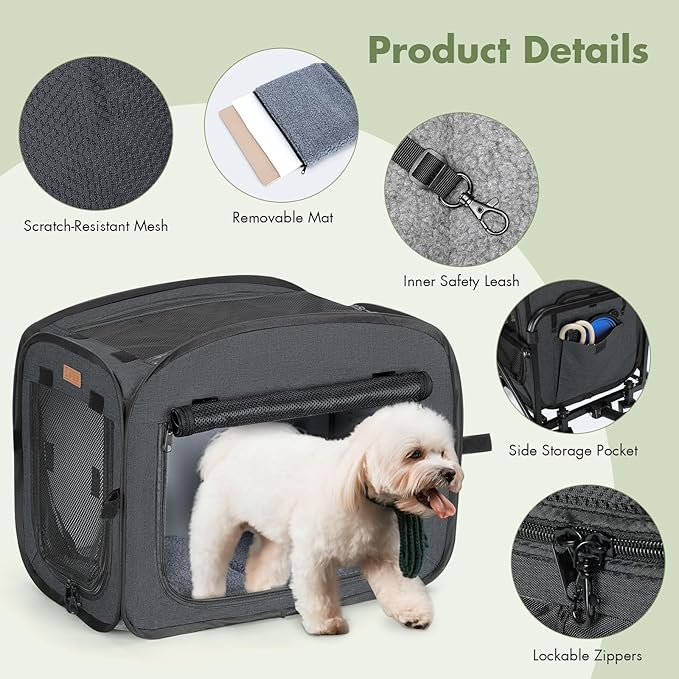 Lekereise Extra Large Pet Carrier with Wheels – Soft-Sided Foldable Rolling Cat Carriers for 2 Small Cats or Medium Large Dog Under 30lbs, Stable & Ventilated Travel Crate for Camping Outdoor, Black