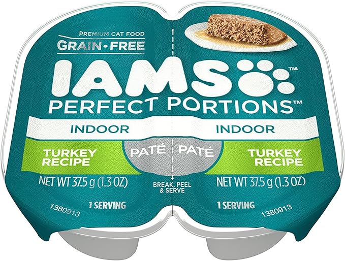 Iams Grain-Free Perfect Portions Indoor Pate` Turkey Recipe (4-Trays = 8 Individual Servings) (Net Wt 1.3 Oz Each)