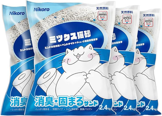 NIKORO Mixed Cat Litter,Strong Clumping Cat Litters,Odor Control and Unscented Ultra Absorbent Water Flushable Bentonite Tofu Cat Litter,Dust Free Scent Free,21 lbs(5.29 lbs×4Bags)