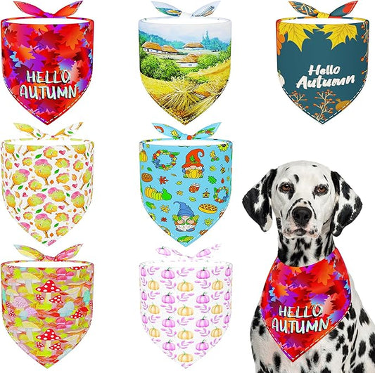 7 Pack Fall Dog Bandanas for Large Dogs Breed 33 Inch XL Autumn Dog Bandana Adjustable Sewing Hemming Scarves Grooming L