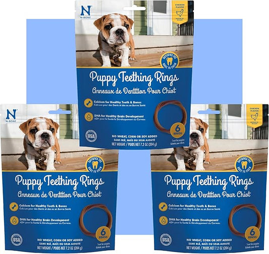 N-Bone Puppy Teething Rings Chicken Flavor Dog Treat, 18 Rings Total, 21.6-oz - Natural Puppy Chew Toys Alternative for Teething Discomfort - Small and Large Dogs