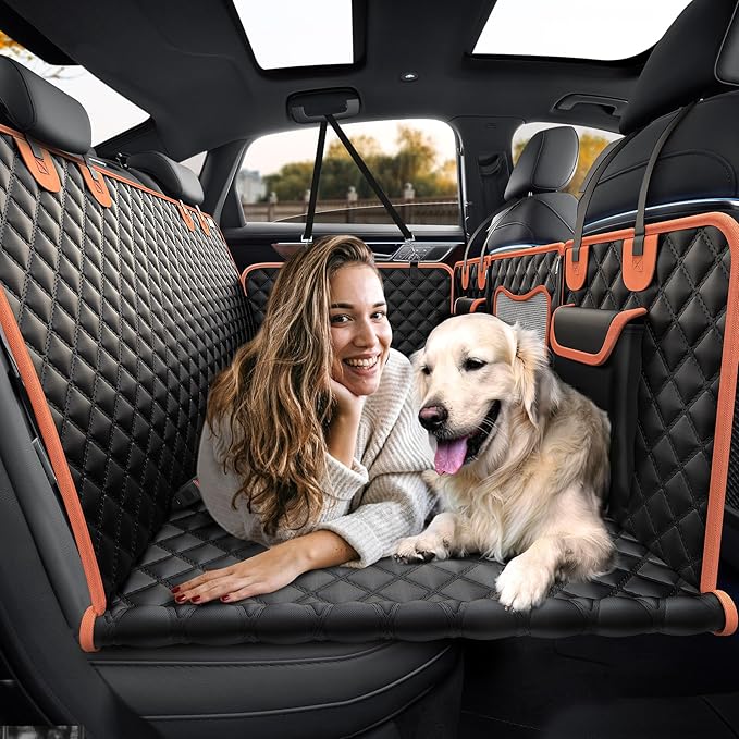 Back Seat Extender for Dogs,Dog Car Seat Cover for Back Seat with Hard Bottom Holds 450 lbs Dog Hammock for Car,100% Waterproof for Car/SUV/Small Truck