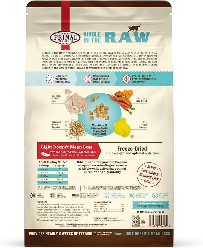 Primal Kibble in The Raw, Freeze Dried Cat Food, Chicken & Fish, Scoop & Serve, Made with Raw Protein, Whole Ingredient Nutrition, Crafted in The USA, Dry Cat Food, 24 Ounce (1.5 lb) Bag