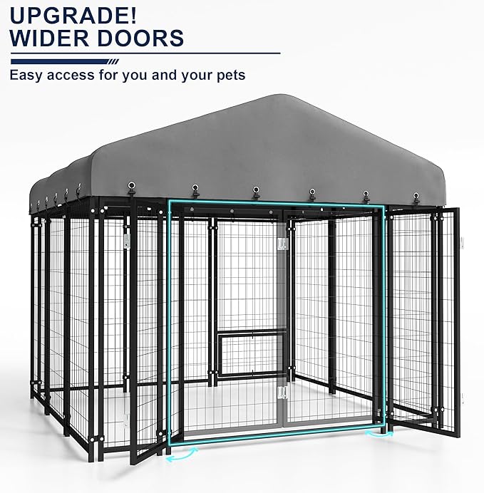 6X6FT Dog Kennel Outside Double Door Dog Kennel Outdoor with Feeding, Heavy Duty Outdoor Dog Crate Durable Dog Cage with Roof & Double Lock