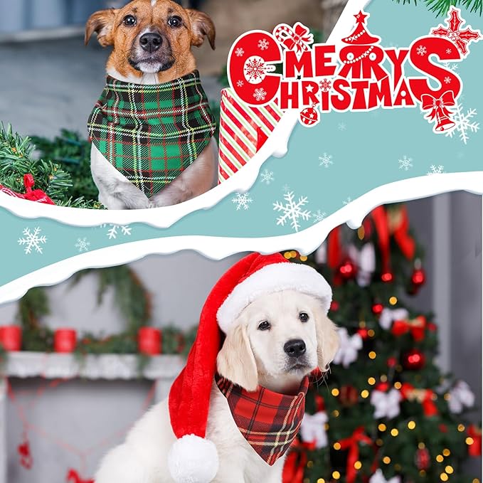 Sanwuta 50 Pieces Christmas Dog Bandanas Bulk, Classic Plaid Dog Bandanas, Triangle Scarf Plaid Kerchief for Small to Large Puppy Pet Cats(25.6 x 17.7 x 17.7 Inch)