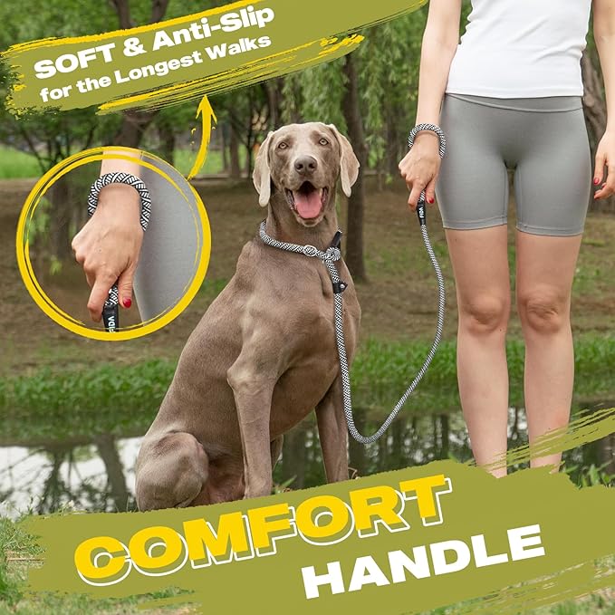 Fida Durable Slip Lead, 6 FT x 1/2" Heavy Duty Dog Loop, Comfortable Strong Rope Leash for Large, Medium Dogs, No Pull Pet Training Leash with Highly Reflective, Grey