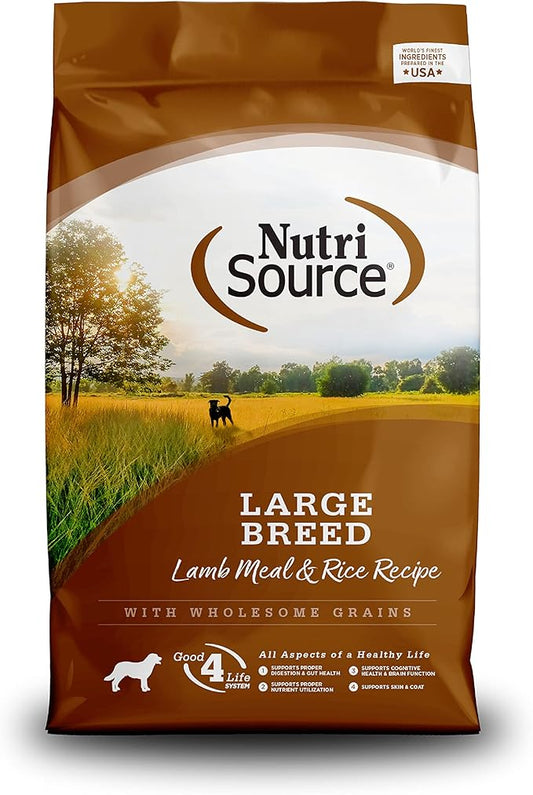 NutriSource Adult Dog Food, Made with Lamb Meal and Rice, Large Breed, with Wholesome Grains, 30LB, Dry Dog Food