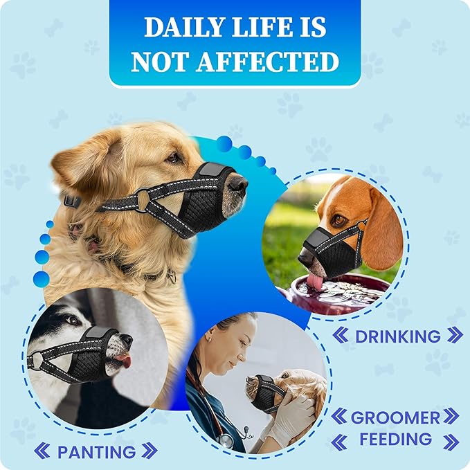 Dog Muzzle for Big Dogs - Soft Mesh Dog Muzzle Extra Large Sized Air Mesh | Adjustable Muzzles to Prevent Biting Barking Chewing Allows Panting Drinking