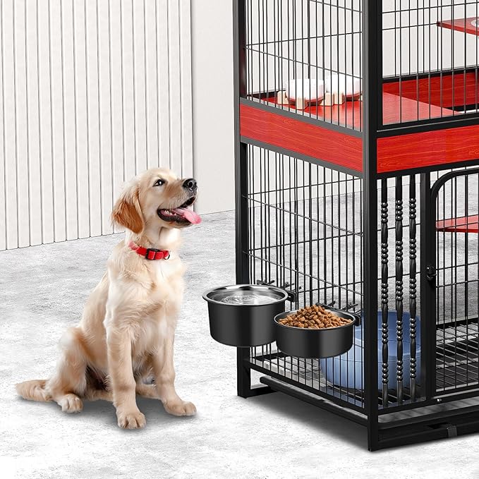 Dog Crate Bowls Hanging No Spill, ShineMe 60oz & 40oz Stainless Steel Dog Kennel Food and Water Bowls Mountable for Large and Medium Pets (7.0 x 3.7” & 6.2 x 2.5”)