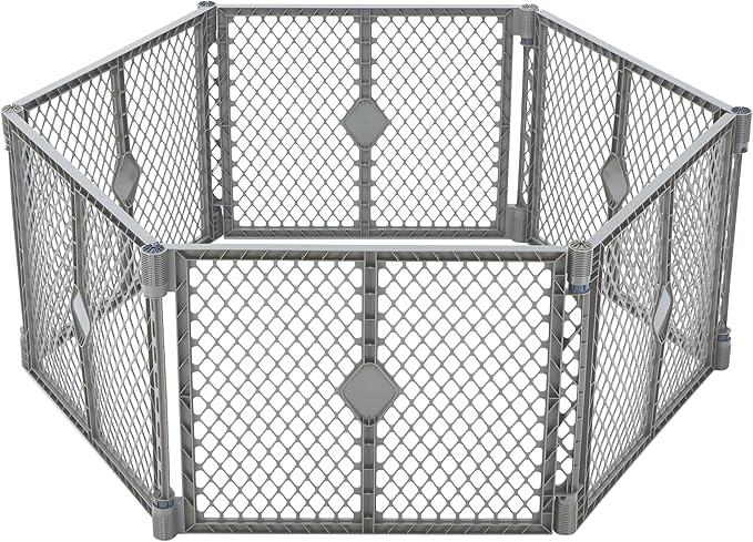 MyPet Petyard: 5.5 Ft. Wide Customizable Folding Dog Playpen Indoor/Outdoor. Made in USA. 6-Panel Puppy Playpen. Freestanding Play Pen Dog Gate 26" Tall, Fieldstone