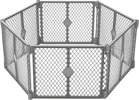 MyPet Petyard: 5.5 Ft. Wide Customizable Folding Dog Playpen Indoor/Outdoor. Made in USA. 6-Panel Puppy Playpen. Freestanding Play Pen Dog Gate 26" Tall, Fieldstone