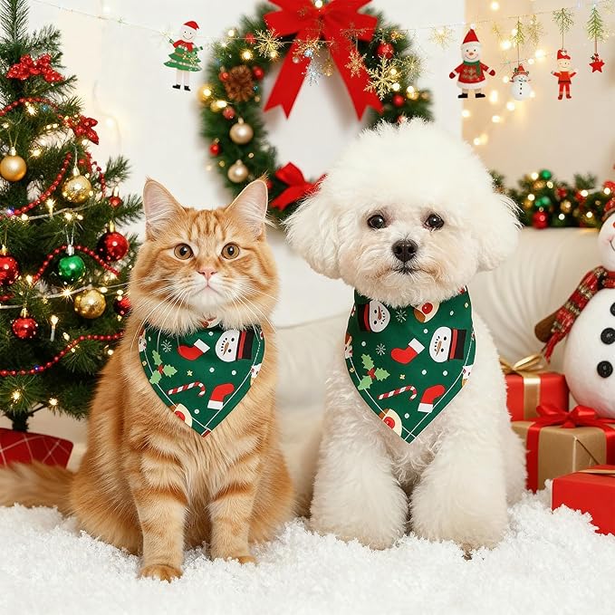 4 Pack Dog Bandana Christmas Scarf Bibs Kerchief Set Pet Christmas Costume Xmas Holiday Bandanas for Medium Large Dogs Pets (Large)