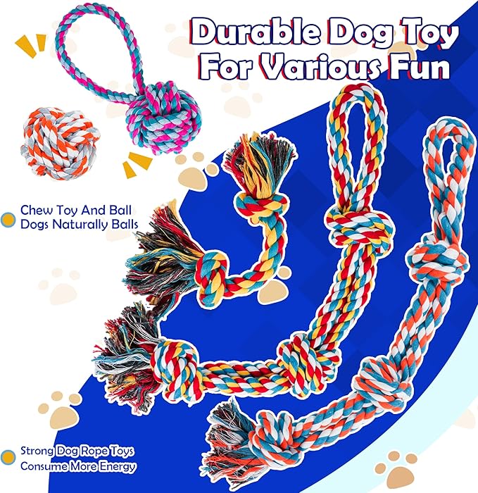 Dog Rope Toys for for Aggressive Chewers, Nearly Indestructible Dog Toys Set With Squeak Octopus for Large/Medium Dogs, Full of Attractiveness, Heavy Duty Natural Cotton Rope Chew Toy,Tug Toy 9 Pack