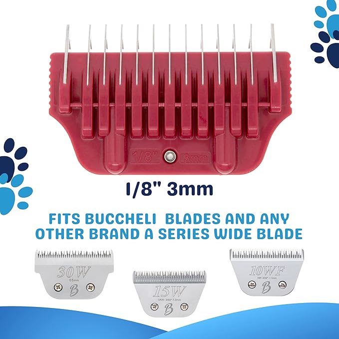 3MM 1/8" Cut Wide Clipper Guard Attachment for A5 Type Wide Blade | Stainless Steel Blade for Professional Groomers and Stylist | Snap-On/Off Design