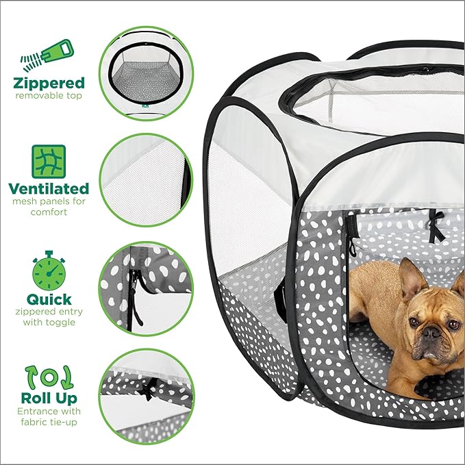 Furhaven Portable Dog Playpen Cat Tent, Pet Playground/Kennel Foldable Indoor Outdoor Zippered Puppy Crate - Gray Pebbles, Medium