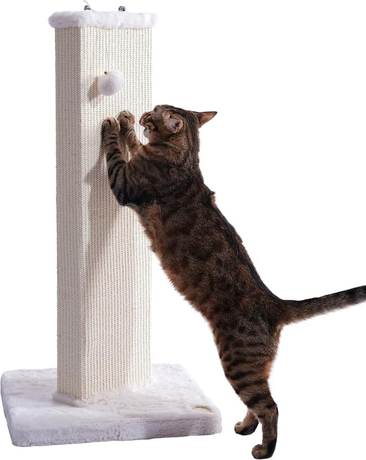 32.7 Inches Tall Cat Scratching Post with Natural Sisal Carpet,Toy (White)