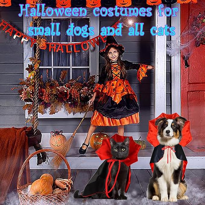 Cat Halloween Costumes - Vampire Bat Wings Cape for Pets, Bat Cat Avenger Mask, Small Dog Halloween Costumes for Trick-or-Treating, Cosplay, Parties & Photos