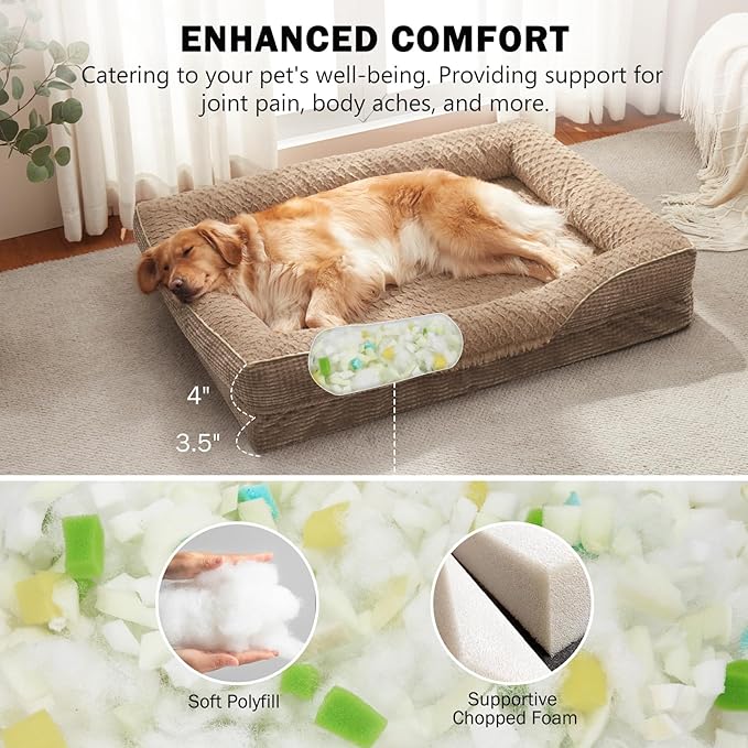 INVENHO Orthopedic Large Dog Bed, Egg-Crate Memory Foam Dog Couch with Washable Removable Cover, Waterproof Lining and Nonskid Bottom