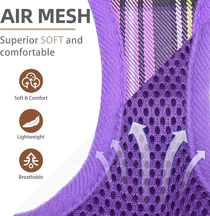 PUPTECK Adjustable Dog Harness Collar and Leash Set Step in No Pull Pet Harness for Small Medium Dogs Puppy and Cats Outdoor Walking Running, Soft Mesh Padded Reflective Vest Harnesses, Purple XS
